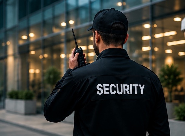 Security professional at a commercial building